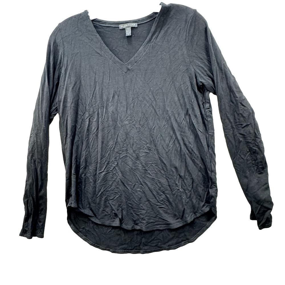 Eileen Fisher Viscose Blend Women's Size Small Black LS Top Blouse Closet Staple